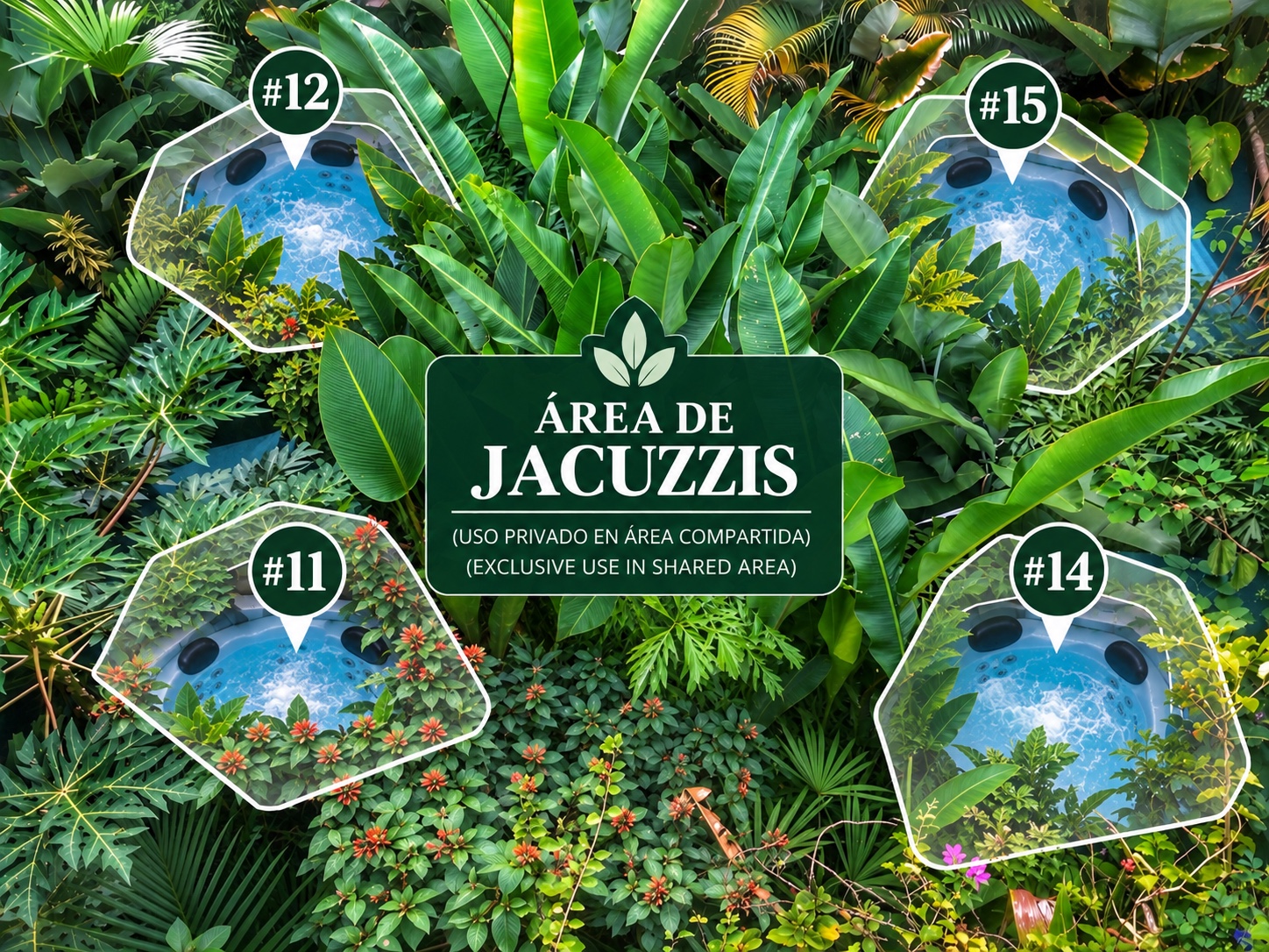 Área de jacuzzis: uso privado en área compartida · Studios 11, 12, 14 y 15